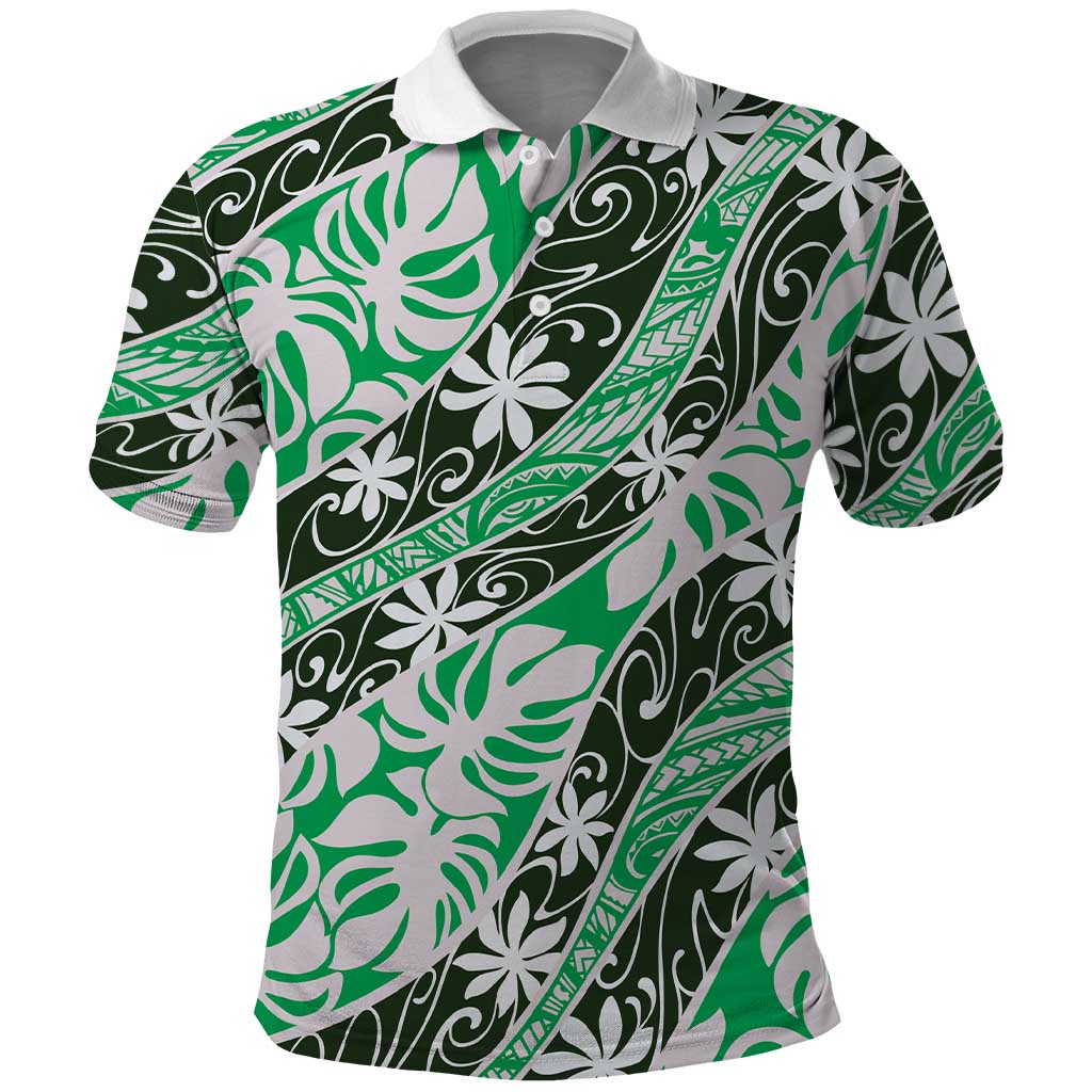 Matie Tahiti Tiare Monstera Polo Shirt Polynesian Pattern Curve Style - Polynesian Pride