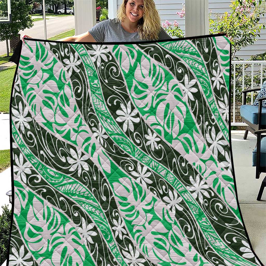 Matie Tahiti Tiare Monstera Quilt Polynesian Pattern Curve Style - Polynesian Pride