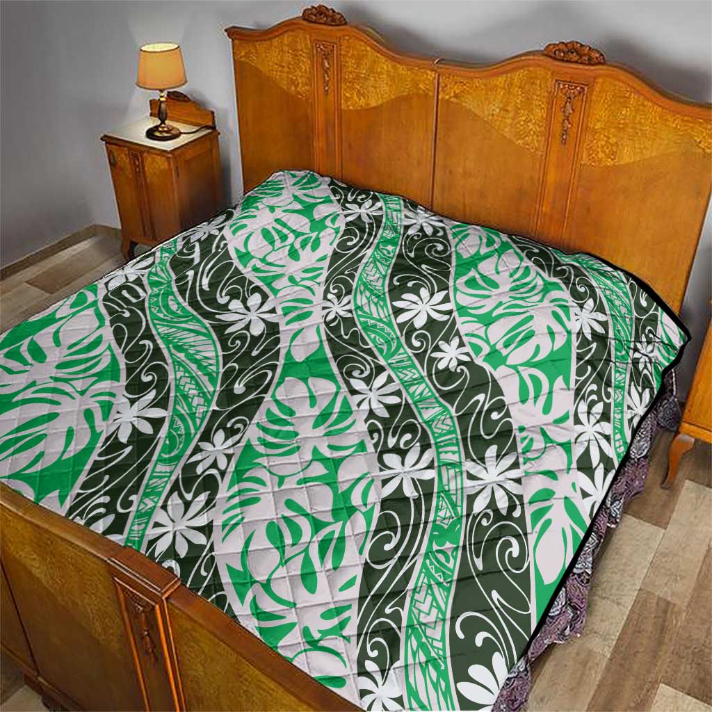 Matie Tahiti Tiare Monstera Quilt Polynesian Pattern Curve Style - Polynesian Pride