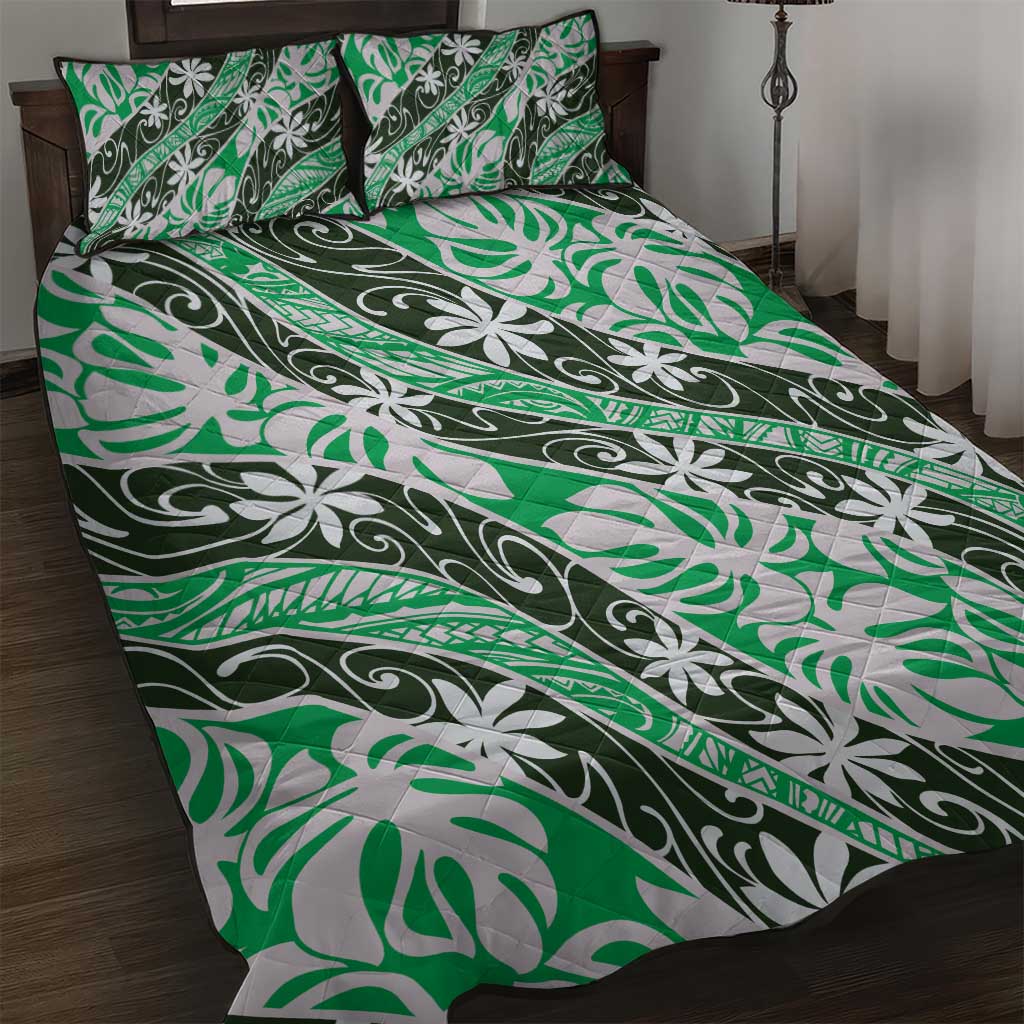 Matie Tahiti Tiare Monstera Quilt Bed Set Polynesian Pattern Curve Style - Polynesian Pride