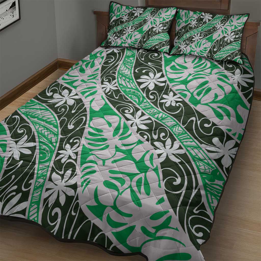 Matie Tahiti Tiare Monstera Quilt Bed Set Polynesian Pattern Curve Style - Polynesian Pride