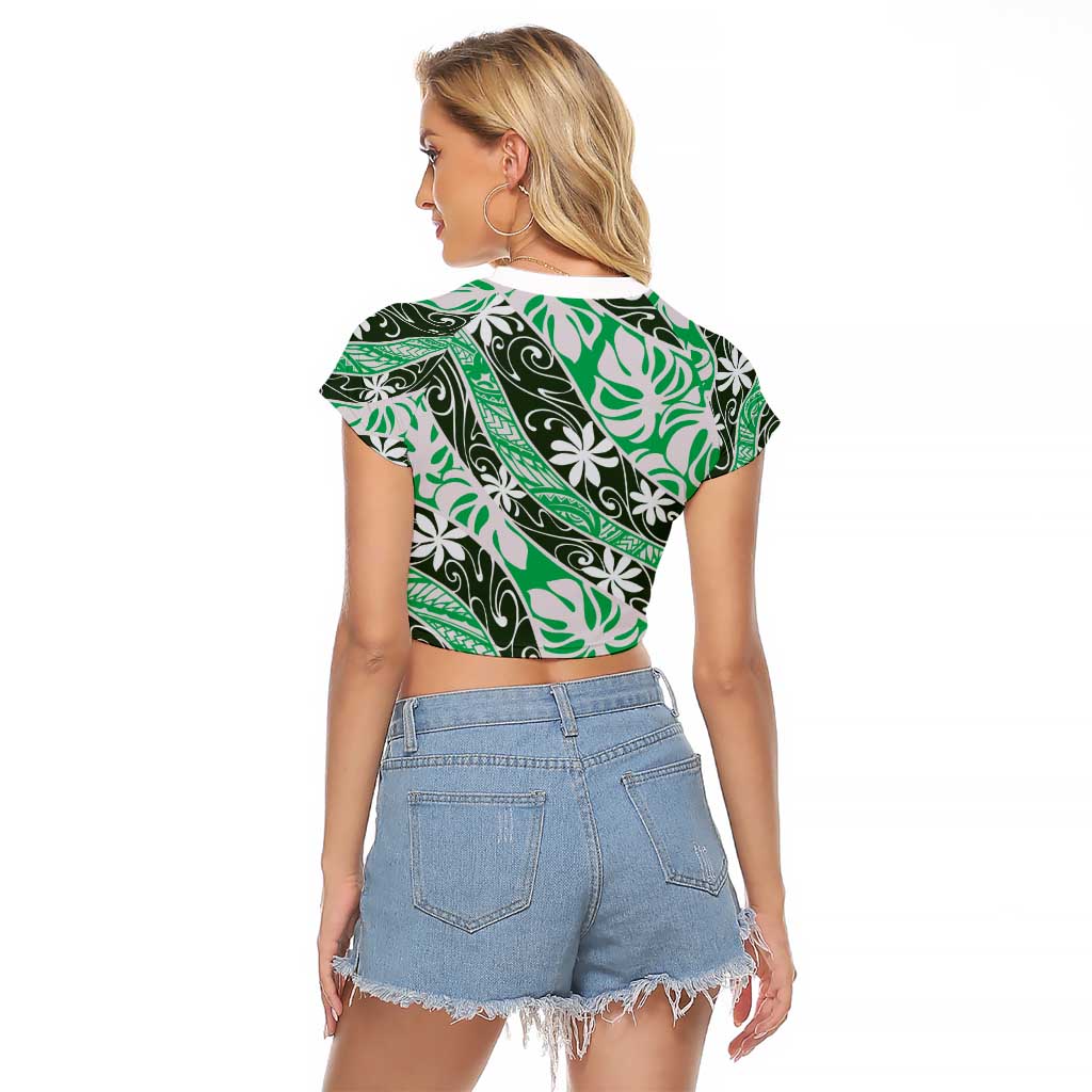 Matie Tahiti Tiare Monstera Raglan Cropped T Shirt Polynesian Pattern Curve Style - Polynesian Pride