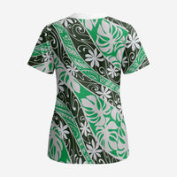Matie Tahiti Tiare Monstera Scrub Top Polynesian Pattern Curve Style - Polynesian Pride