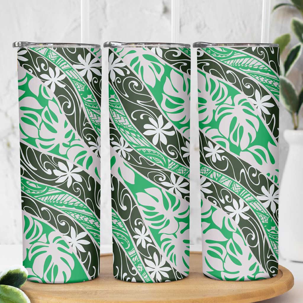 Matie Tahiti Tiare Monstera Skinny Tumbler Polynesian Pattern Curve Style - Polynesian Pride