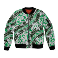 Matie Tahiti Tiare Monstera Sleeve Zip Bomber Jacket Polynesian Pattern Curve Style - Polynesian Pride