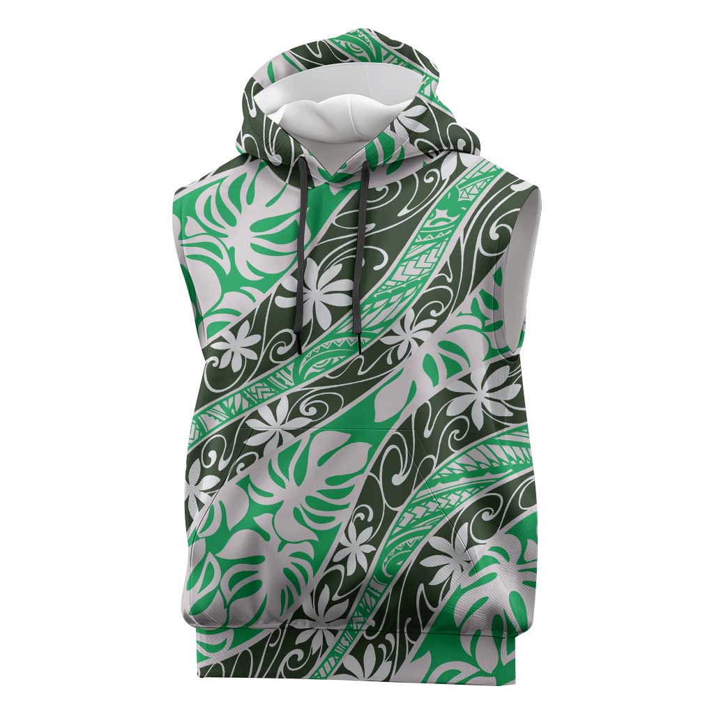 Matie Tahiti Tiare Monstera Sleeveless Hoodie Polynesian Pattern Curve Style - Polynesian Pride