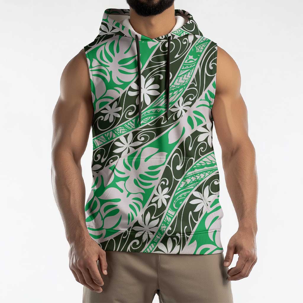 Matie Tahiti Tiare Monstera Sleeveless Hoodie Polynesian Pattern Curve Style - Polynesian Pride