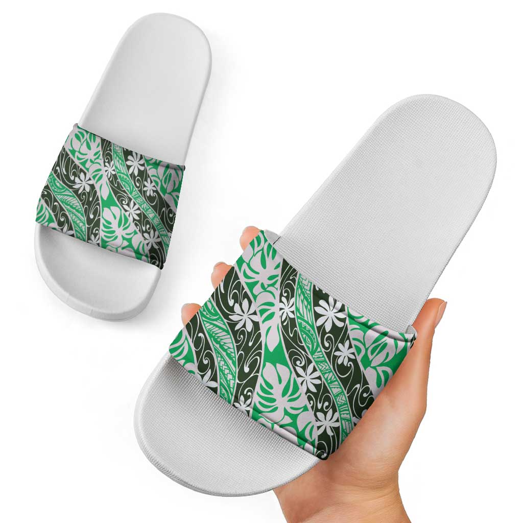 Matie Tahiti Tiare Monstera Slide Sandals Polynesian Pattern Curve Style - Polynesian Pride