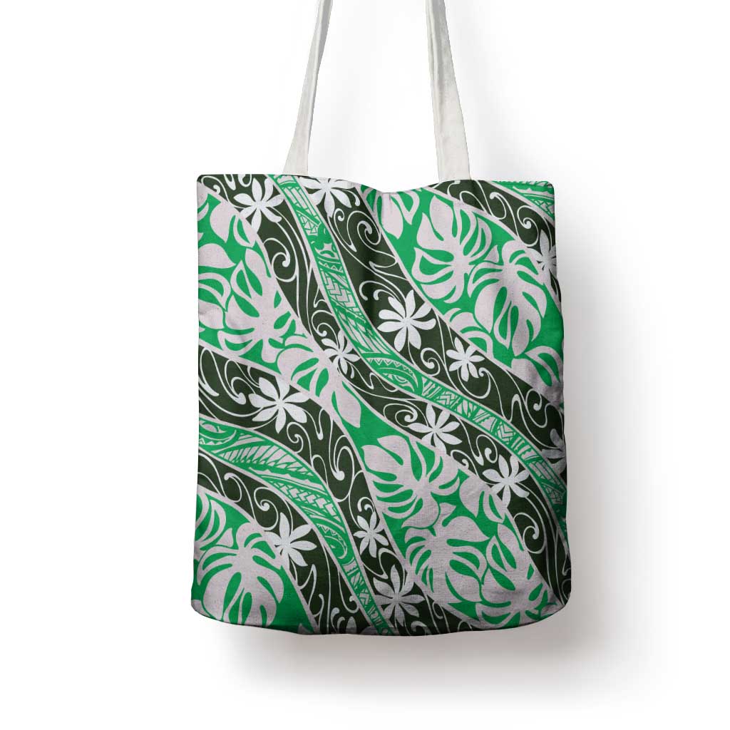 Matie Tahiti Tiare Monstera Tote Bag Polynesian Pattern Curve Style - Polynesian Pride