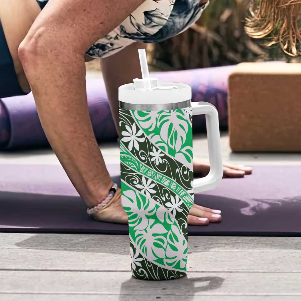 Matie Tahiti Tiare Monstera Tumbler With Handle Polynesian Pattern Curve Style - Polynesian Pride