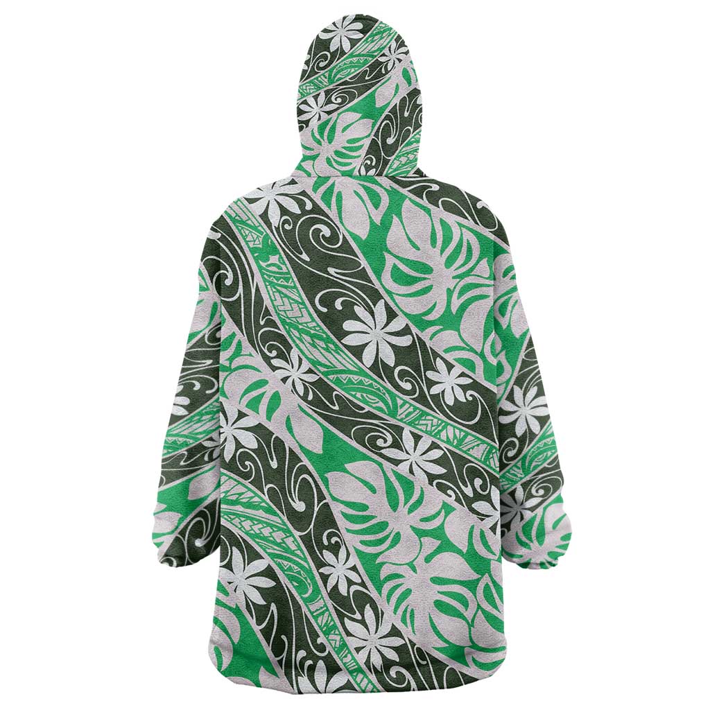 Matie Tahiti Tiare Monstera Wearable Blanket Hoodie Polynesian Pattern Curve Style - Polynesian Pride