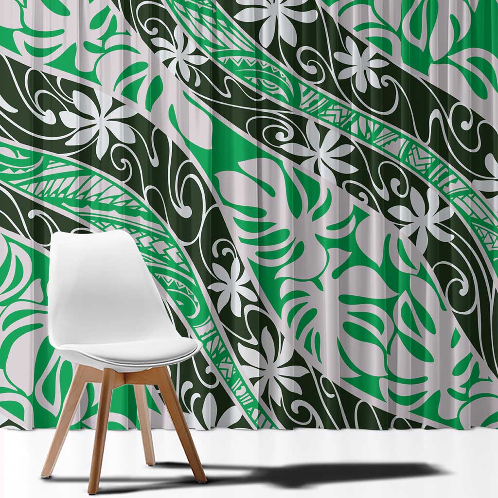 Matie Tahiti Tiare Monstera Window Curtain Polynesian Pattern Curve Style - Polynesian Pride
