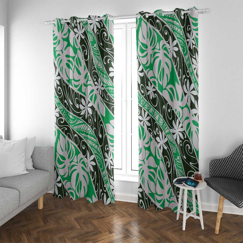 Matie Tahiti Tiare Monstera Window Curtain Polynesian Pattern Curve Style - Polynesian Pride