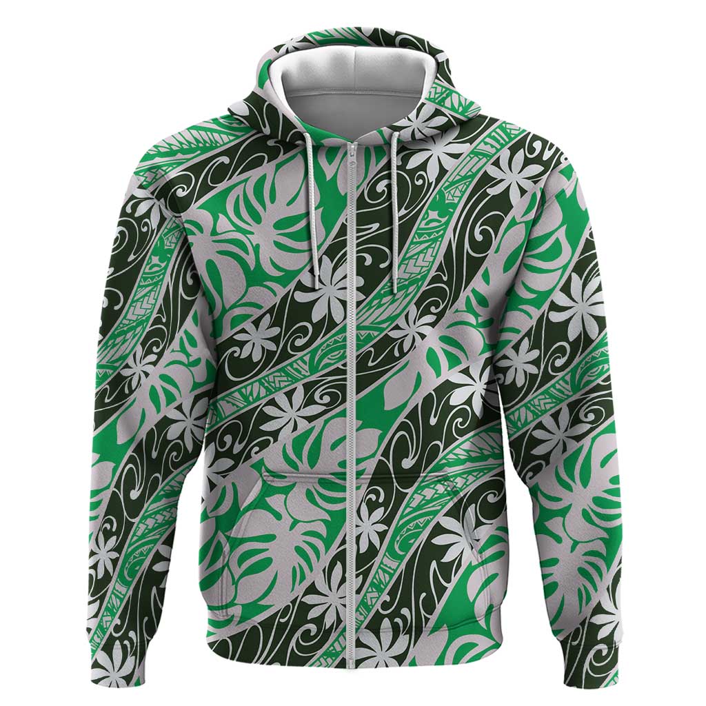 Matie Tahiti Tiare Monstera Zip Hoodie Polynesian Pattern Curve Style - Polynesian Pride