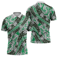 Matie Tahiti Tiare Monstera Zipper Polo Shirt Polynesian Pattern Curve Style - Polynesian Pride