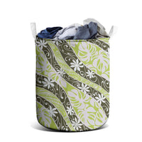 Olive Tahiti Tiare Monstera Laundry Basket Polynesian Pattern Curve Style - Polynesian Pride