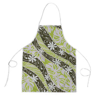 Olive Tahiti Tiare Monstera Apron Polynesian Pattern Curve Style - Polynesian Pride