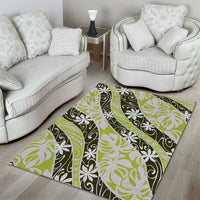 Olive Tahiti Tiare Monstera Area Rug Polynesian Pattern Curve Style - Polynesian Pride