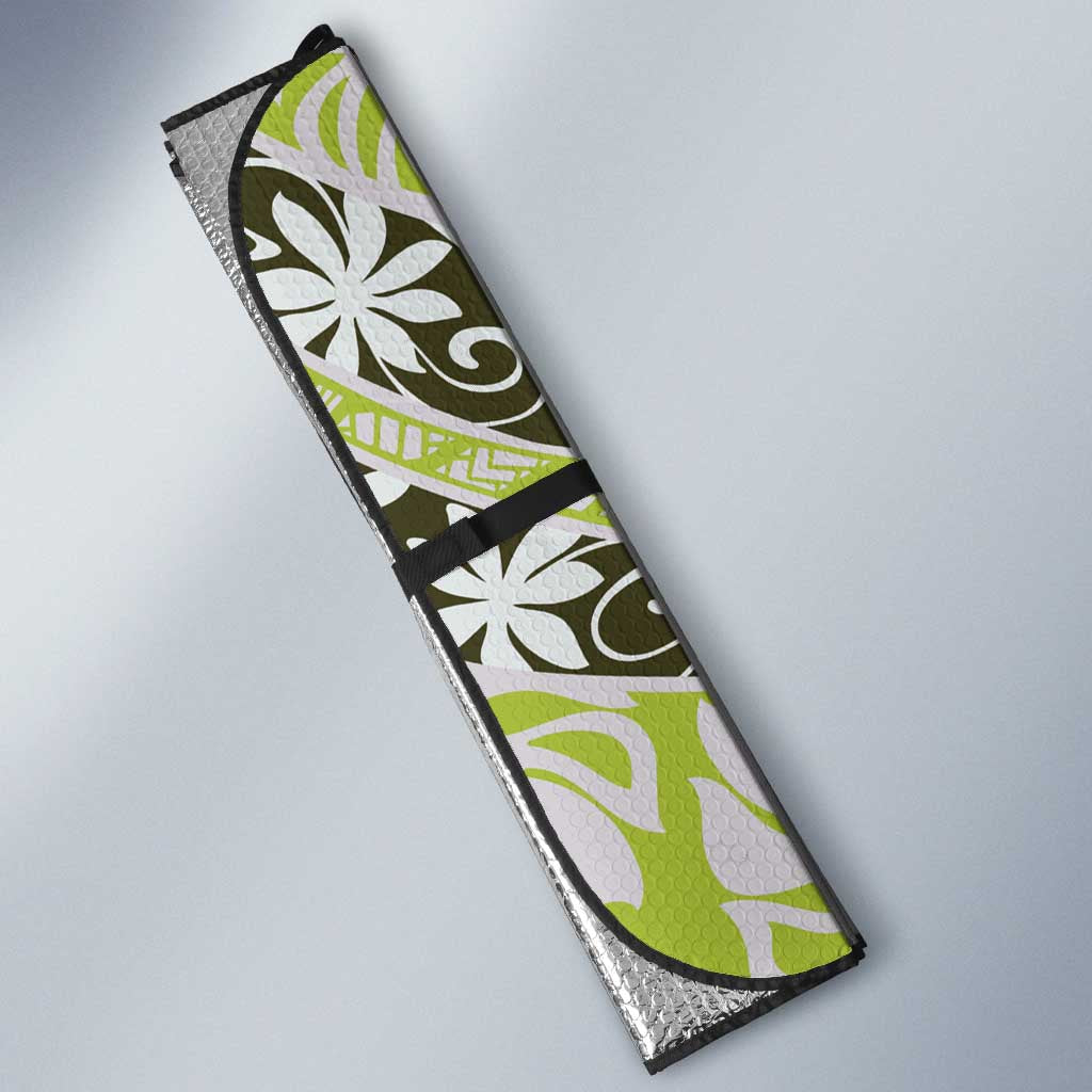Olive Tahiti Tiare Monstera Auto Sun Shade Polynesian Pattern Curve Style - Polynesian Pride