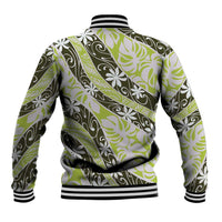 Olive Tahiti Tiare Monstera Baseball Jacket Polynesian Pattern Curve Style - Polynesian Pride