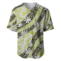 Olive Tahiti Tiare Monstera Baseball Jersey Polynesian Pattern Curve Style - Polynesian Pride
