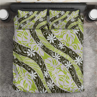 Olive Tahiti Tiare Monstera Bedding Set Polynesian Pattern Curve Style - Polynesian Pride