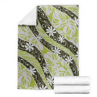 Olive Tahiti Tiare Monstera Blanket Polynesian Pattern Curve Style - Polynesian Pride