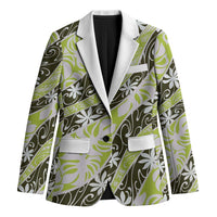 Olive Tahiti Tiare Monstera Blazer Polynesian Pattern Curve Style - Polynesian Pride