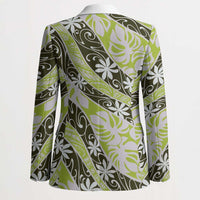 Olive Tahiti Tiare Monstera Blazer Polynesian Pattern Curve Style - Polynesian Pride