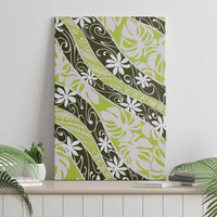 Olive Tahiti Tiare Monstera Canvas Wall Art Polynesian Pattern Curve Style - Polynesian Pride