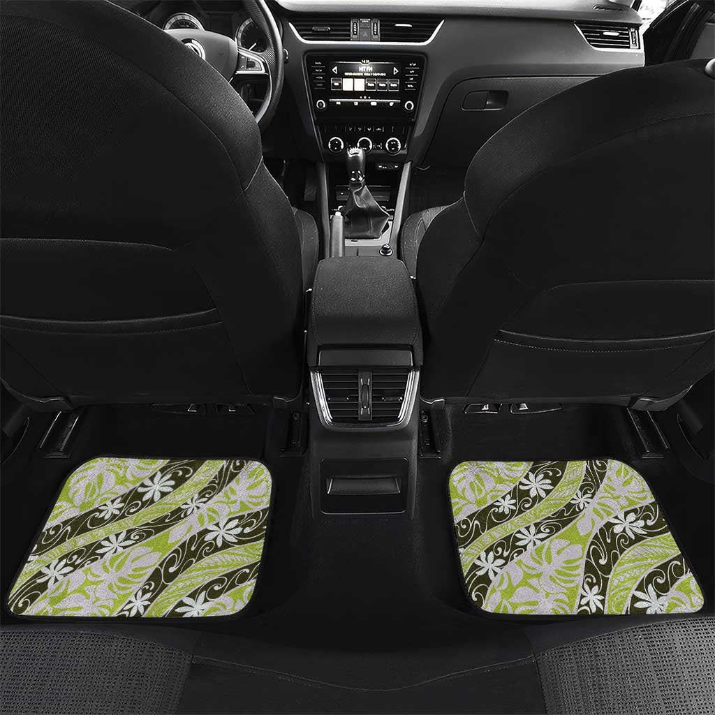 Olive Tahiti Tiare Monstera Car Mats Polynesian Pattern Curve Style - Polynesian Pride