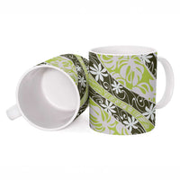 Olive Tahiti Tiare Monstera Ceramic Mug Polynesian Pattern Curve Style - Polynesian Pride