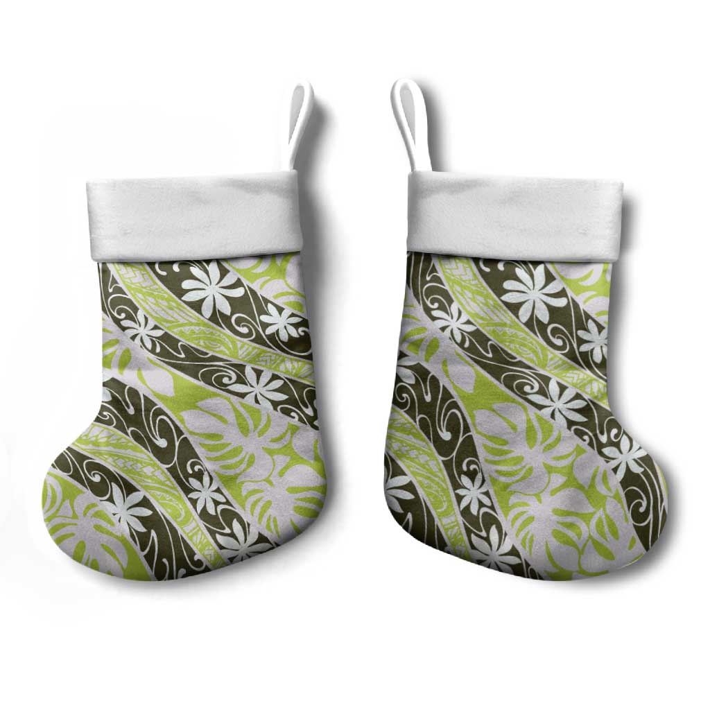 Olive Tahiti Tiare Monstera Christmas Stocking Polynesian Pattern Curve Style - Polynesian Pride