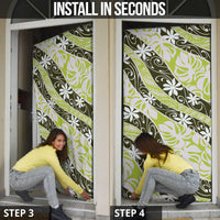 Olive Tahiti Tiare Monstera Door Cover Polynesian Pattern Curve Style - Polynesian Pride
