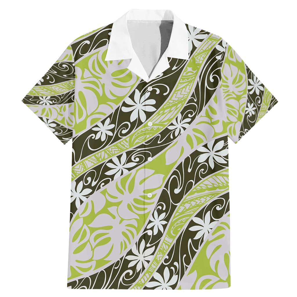 Olive Tahiti Tiare Monstera Family Matching Mermaid Dress and Hawaiian Shirt Polynesian Pattern Curve Style - Polynesian Pride