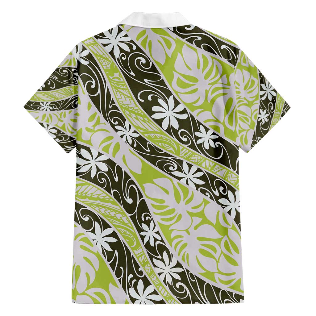 Olive Tahiti Tiare Monstera Family Matching Off Shoulder Short Dress and Hawaiian Shirt Polynesian Pattern Curve Style - Polynesian Pride