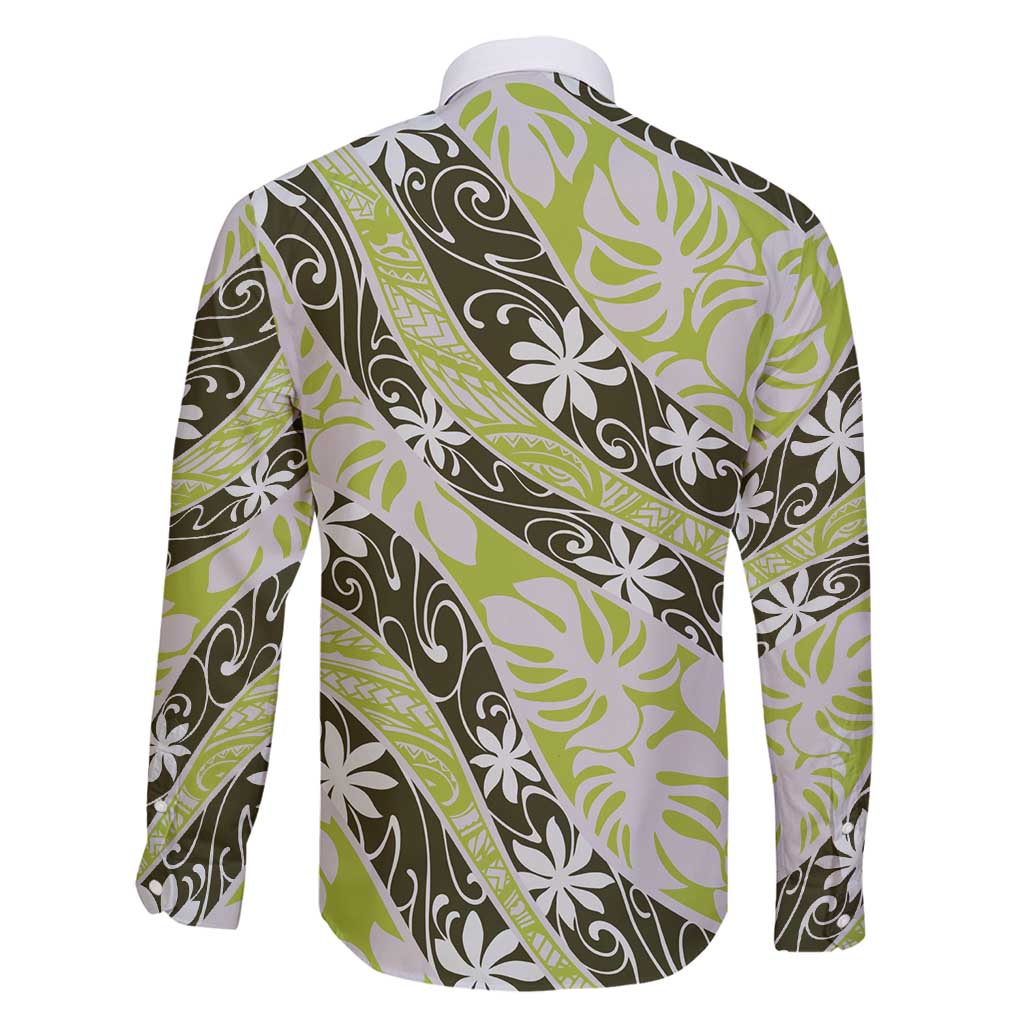 Olive Tahiti Tiare Monstera Family Matching Puletasi and Hawaiian Shirt Polynesian Pattern Curve Style - Polynesian Pride