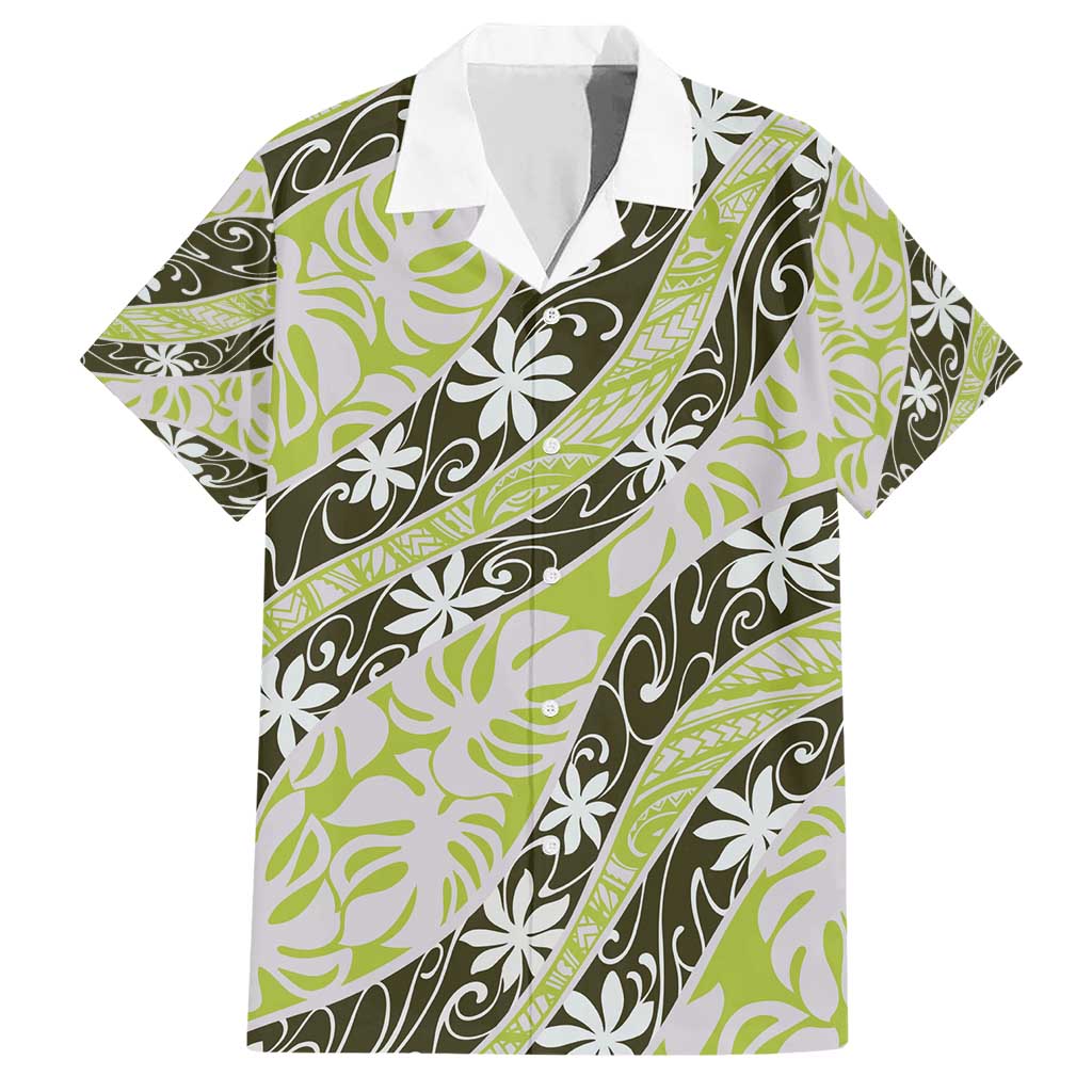 Olive Tahiti Tiare Monstera Family Matching Short Sleeve Bodycon Dress and Hawaiian Shirt Polynesian Pattern Curve Style - Polynesian Pride