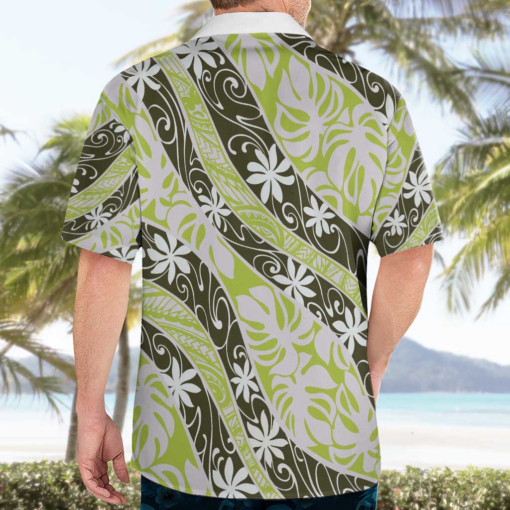 Olive Tahiti Tiare Monstera Hawaiian Shirt Polynesian Pattern Curve Style - Polynesian Pride
