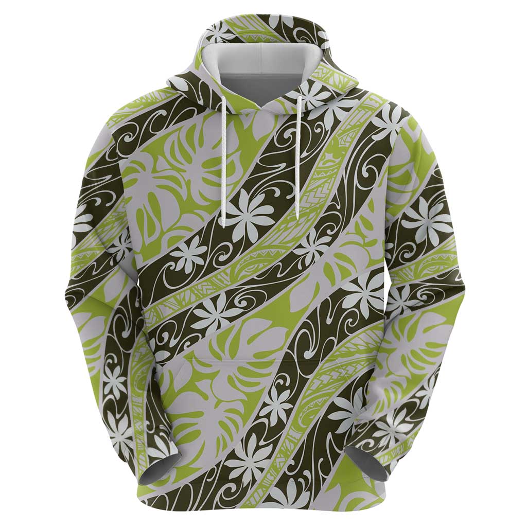 Olive Tahiti Tiare Monstera Hoodie Polynesian Pattern Curve Style - Polynesian Pride