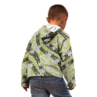Olive Tahiti Tiare Monstera Kid Hoodie Polynesian Pattern Curve Style - Polynesian Pride