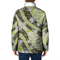 Olive Tahiti Tiare Monstera Padded Jacket Polynesian Pattern Curve Style - Polynesian Pride
