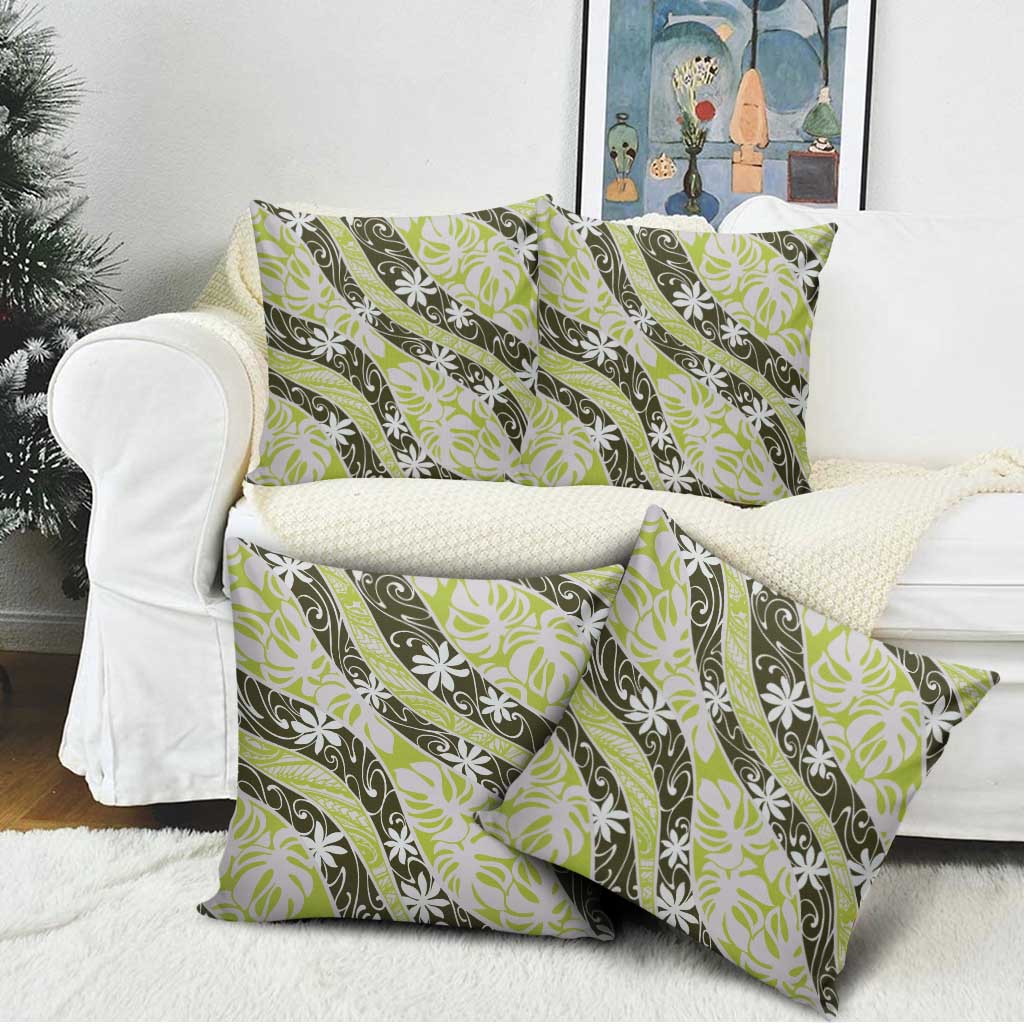 Olive Tahiti Tiare Monstera Pillow Cover Polynesian Pattern Curve Style - Polynesian Pride