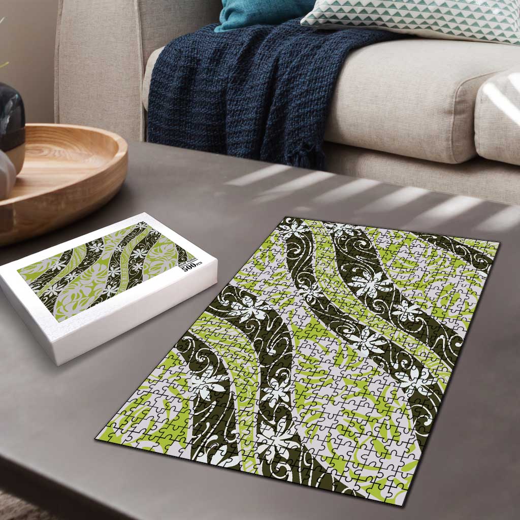 Olive Tahiti Tiare Monstera Puzzle Polynesian Pattern Curve Style - Polynesian Pride
