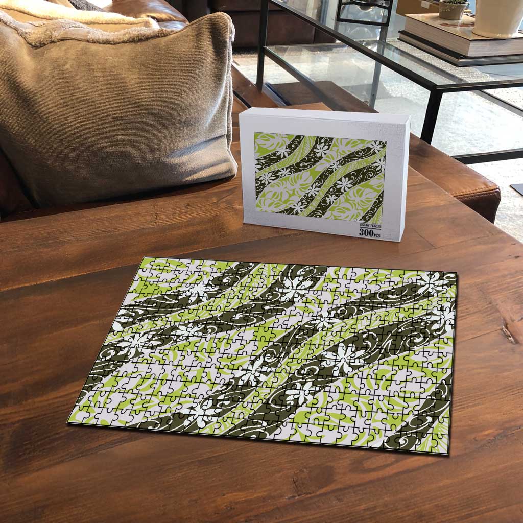 Olive Tahiti Tiare Monstera Puzzle Polynesian Pattern Curve Style - Polynesian Pride
