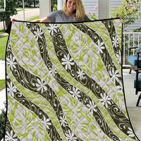 Olive Tahiti Tiare Monstera Quilt Polynesian Pattern Curve Style - Polynesian Pride