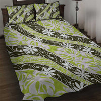 Olive Tahiti Tiare Monstera Quilt Bed Set Polynesian Pattern Curve Style - Polynesian Pride