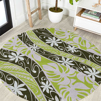 Olive Tahiti Tiare Monstera Round Carpet Polynesian Pattern Curve Style - Polynesian Pride