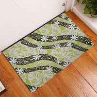 Olive Tahiti Tiare Monstera Rubber Doormat Polynesian Pattern Curve Style - Polynesian Pride