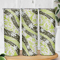 Olive Tahiti Tiare Monstera Skinny Tumbler Polynesian Pattern Curve Style - Polynesian Pride